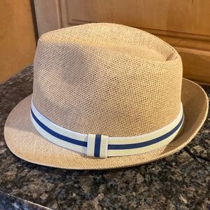 Tan Fedora with Blue and White Band